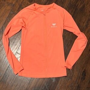 Roxy Rash Guard Womens Small Coral Zip Front Long Sleeve Surf Swim Shirt